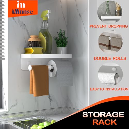 Double Toilet Paper Holder with Shelf, iMonse Paper Towel Holder Wall Mount,Tissue Roll Holder for Bathroom Kitchen RV, Double Tissue Roll Rack with Adhesive & Screw (White) - color: White-twoside