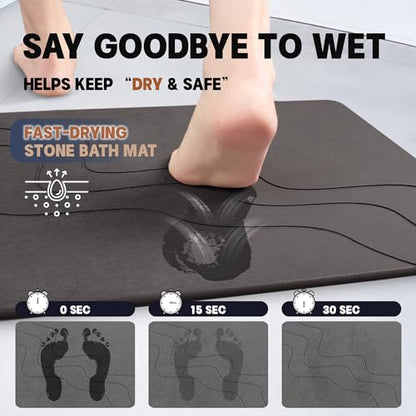 Stone Bath Mat-Diatomaceous Earth Bath Mat Fast-Drying Stone Drying Mat Super Absorbent Diatomite Mats for Bathroom, Dish Drying, Bathtub,Grey Wave,2 Pack - color: Grey Wave-24*16-2 Pack
