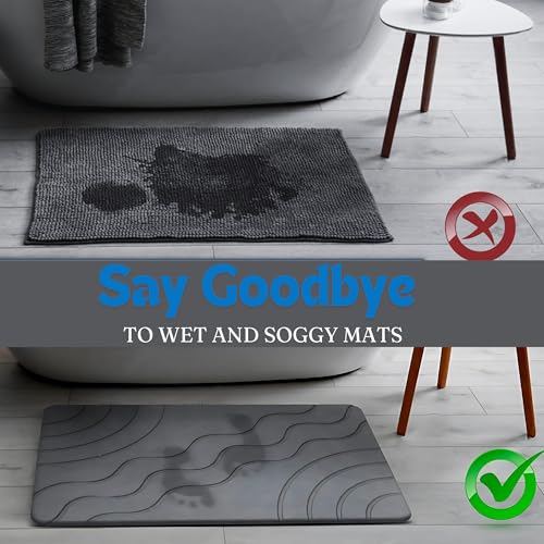 Stone Bath Mat Quick Drying Diatomaceous Earth Bath Mat Non Slip Shower Mat Super Absorbent Stone Bath Mats for Bathroom, Floor, Kitchen Counter, Easy to Clean (23.6” X 15.3”, Dark Gray) - color: Dark Grey