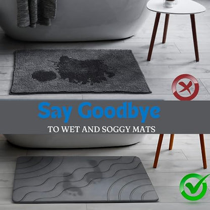 Stone Bath Mat Quick Drying Diatomaceous Earth Bath Mat Non Slip Shower Mat Super Absorbent Stone Bath Mats for Bathroom, Floor, Kitchen Counter, Easy to Clean (23.6” X 15.3”, Dark Gray) - color: Dark Grey