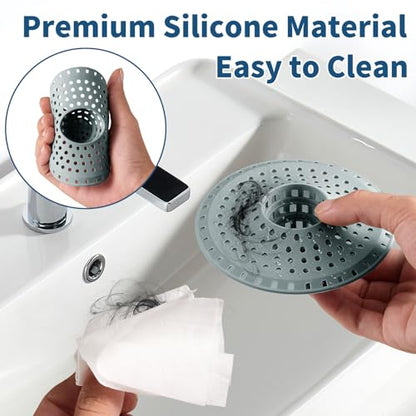 3Pcs Silicone Hair Catcher Shower Drain for Bathtub & Sink Trap/Strainer | 3 Pack Anti-Clog Collapsible Tub Protector Cover, Pet Hair Stopper fit 1 1/2" to 1 5/8'' Bathroom, Shower Stall & Sink Drains - color: Stone Blue