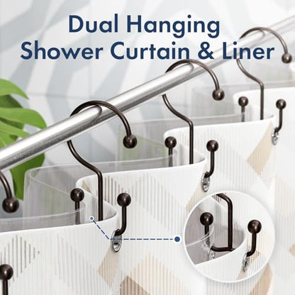 Bathway Shower Curtain Hooks Bronze Shower Curtain Rings, 12 Pcs Double Hook Shower Curtain Hooks Rings Shower Curtain Hangers Rust Proof, Metal Shower Hooks for Bathroom Shower Curtain Rod - color: Bronze, style: Minimalist