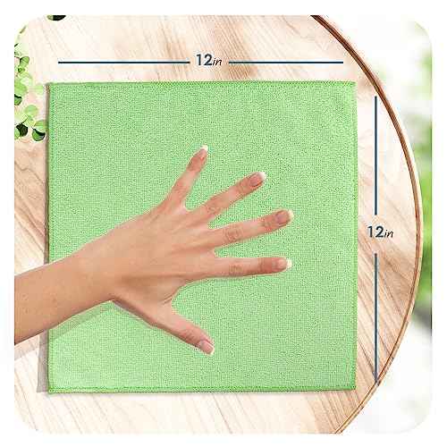 Hearth & Harbor 12 Pack Microfiber Washcloths, Green, 12"x12", Lint Free, Scratch Free, Reusable - color: Green, size: 12"x12", style: 12 Pack
