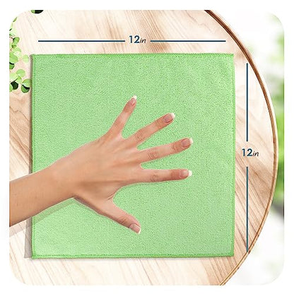 Hearth & Harbor 12 Pack Microfiber Washcloths, Green, 12"x12", Lint Free, Scratch Free, Reusable - color: Green, size: 12"x12", style: 12 Pack