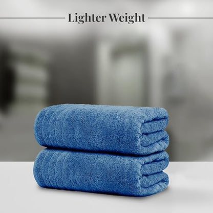 4 Piece Extra Large Bath Towels 30 x 60 Inches, Blue | 100% Cotton, Larger & Lighter Weight, Quicker to Dry, Super Soft and Absorbent, Perfect for Bathroom - color: Blue