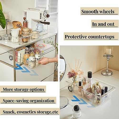 Roll-Out Refrigerator Organizers and Storage, 2 Pack Drawer Fridge Bins | Silicone Wheels, Adjustable Dividers, Thick Clear PET, Built-In Handle, for Fridge, Pantry, Bathroom & Kitchen Organization - size: 2pack