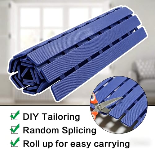 BEMISO Shower Mat Non Slip Bathtub Mat 27.5 x 15.7 Inch Bath Mat for Tub | Suction Cups,Drain Holes,Easy Dry,Easy to Cut,Eco-Friendly - color: Navy Blue, size: 27.5 x 15.7 inches