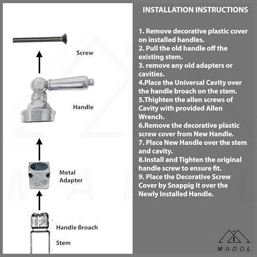 MI MADOL IMPORTS, LLC MADOL Lever Handle Adapter, Universal Cavity, Fits Most Bathroom Faucets, Chrome, Set of Two, ADA Compliant