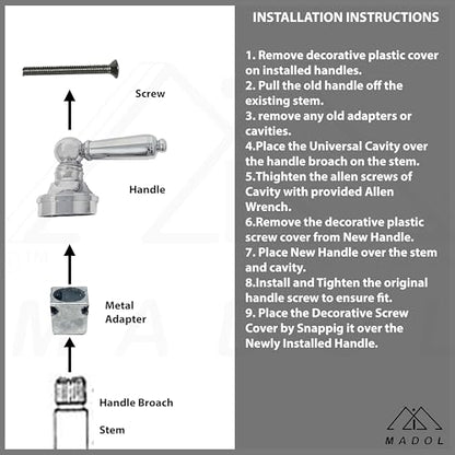 MI MADOL IMPORTS, LLC MADOL Lever Handle Adapter, Universal Cavity, Fits Most Bathroom Faucets, Chrome, Set of Two, ADA Compliant