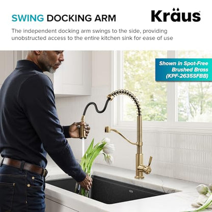 KRAUS Torak Pull Down Kitchen Faucet in Spot-Free Stainless Steel with Commercial Style Spring Spout, 2 Function Sprayer, Pre-Attached Water Lines, and Mounting Hardware, KPF-2635SFS - color: Spot Free Stainless Steel, style: Commercial Faucet