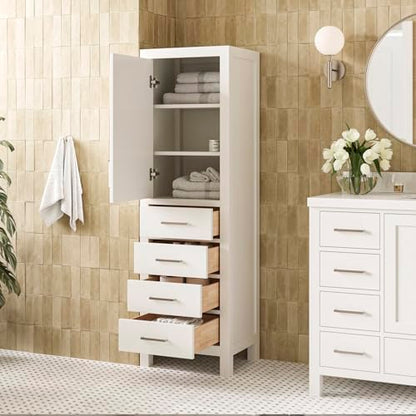 ARIEL Cambridge Bathroom Storage Cabinet - Solid Hevea Wood and Fully Assembled for Long-Lasting Durability and Sophisticated Finish, Freestanding Linen Bathroom Cabinet - 65”H x 20”W x 16”D, White - color: White, style: Cambridge