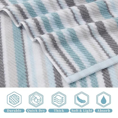 VOOVA & MOVAS Aqua Striped Hand Towels 4 Pack, 100% Cotton, 16x27 in | Excellent Daily Use & Holiday Gift Choice, Quick Dry, Highly Absorbent, Soft, Lightweight, Luxury Towel Gift Set - color: Gray + Aqua Striped, size: 4 PC Hand Towels (16"x27")