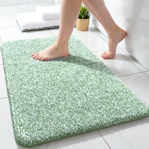 Bathroom Rug 17x24 Inch, Soft Absorbent Small Bathroom Rug for Shower Floor | Enqinar Non Slip Washable Bath Rugs, Plush Thick Microfiber Bath Mat for Tub Sink Vanity, Green and White - color: Green and White, size: 17" x 24"