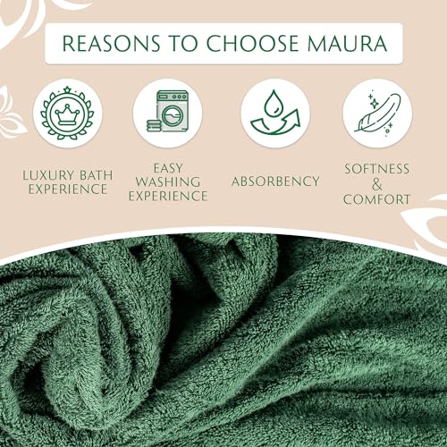 MAURA Hunter Green Bath Towel Set of 8 for Bathroom. Turkish Cotton Luxury Bath Towels. Extra Large, Thick, Plush & Soft. Hotel & Spa Quality - Dark Green - color: Midnight Green, size: 8-Piece Set (2 Bath, 2 Hand, 4 Washcloth)
