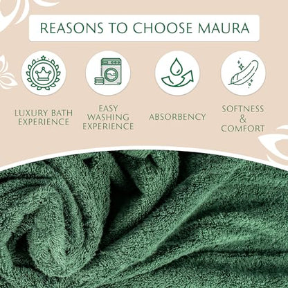 MAURA Hunter Green Bath Towel Set of 8 for Bathroom. Turkish Cotton Luxury Bath Towels. Extra Large, Thick, Plush & Soft. Hotel & Spa Quality - Dark Green - color: Midnight Green, size: 8-Piece Set (2 Bath, 2 Hand, 4 Washcloth)