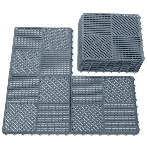 9 Pack Modular Interlocking Outdoor Shower Mat with Drain Holes for Bathroom, Shower, Laundry Room, Basement, Boat, 12" x 12" Dark Gray - color: Dark Gray, size: 9 Pack (12"L x 12"W x 0.4"Th)