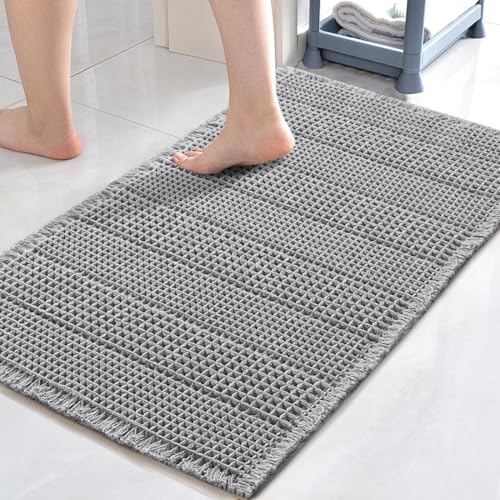 H.VERSAILTEX Upgraded Waffle Bath Mat Super Absorbent Non Slip Bath Rugs for Beside Tub, 20" x 32", Dove - color: Dove, size: 20" x 32"