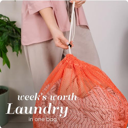 Handy Laundry Mesh XL Laundry Bag - Durable, Machine Washable with Secure Drawstring Closure - Perfect for College Dorms, Laundromats, Apartments (Orange, Large 24" x 36") | XL 24x36 Mesh Laundry Bag, Secure Drawstring, Heavy Duty, Machine Washable, for D