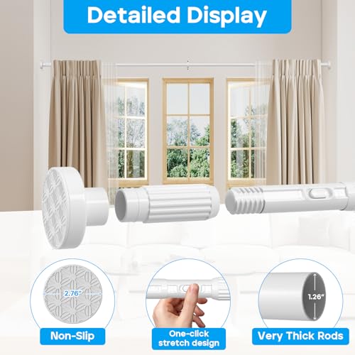 Tension Curtain Rod，40-126.5IN(3.33-10.54Ft) 2PCS One-Click Fast Extension Rod Easy to Install White Long Outdoor Curtain Rods No Drilling Never Rust - color: White, size: 40-126.5 inch 2pcs