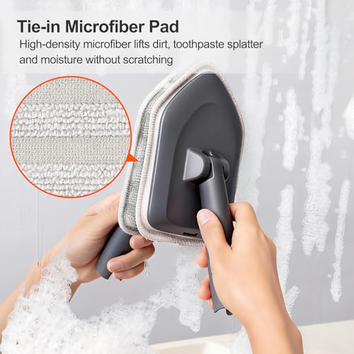 CLEANHOME Tile Tub Scrubber Brush for Cleaning Toilet Wall,Bathtub,Sink | 3 Different Function Cleaning Heads, 56" Extendable Long Handle, Bathroom No Scratch Shower Scrubber - color: Gray