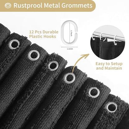 Black Shower Curtain Boho, Cotton Blend Waffle Shower Curtains Textured, Fabric Shower Curtain for Bathroom, Hotel, Washable,72 x 72 - color: Black, size: 72"W x 72"L (Pack of 1)