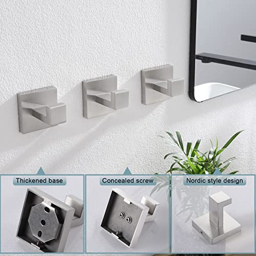 KOKOSIRI Bath Towel Hook Wall Mount Square Robe Hook Coat Hook Bathroom Kitchen Garage Heavy Duty SUS 304 Stainless Steel 3 Pack Brushed Nickel B1010BR-P3 - color: Brushed Nickel, size: 3 Pack