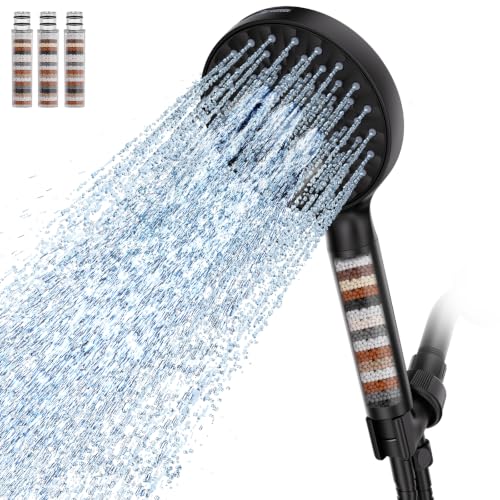 SR SUN RISE Filtered Shower Head with Handheld High Pressure 9 Spray Mode Showerhead Detachable Shower Head Water Softener Filters Beads for Hard Water Remove Chlorine 4 Filters Matte Black - color: Matte Black, size: 4 Filters