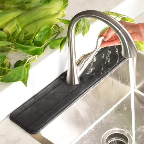 Ternal Original SINKMAT 24in XL Faucet Splash Guard Extra Long Microfiber Sink Drip Catcher Mat Non Slip Countertop Protector Drying Pad for Kitchen Bathroom RV Machine Washable Black - size: 24in