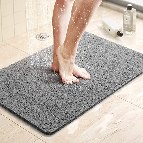 LuxStep Shower Mat Bathtub Mat,24x16 inch, Non-Slip Bath Mat with Drain, Quick Drying PVC Loofah Bathmat for Tub,Shower,Bathroom (Phthalate Free,Grey) | 24x16 inch PVC Loofah Bathmat for Tub,Shower,Bathroom (Phthalate Free,Grey) - color: Stylish Grey, siz
