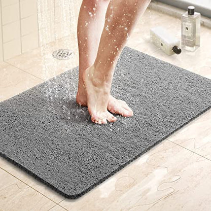 LuxStep Shower Mat Bathtub Mat,24x16 inch, Non-Slip Bath Mat with Drain, Quick Drying PVC Loofah Bathmat for Tub,Shower,Bathroom (Phthalate Free,Grey) | 24x16 inch PVC Loofah Bathmat for Tub,Shower,Bathroom (Phthalate Free,Grey) - color: Stylish Grey, siz