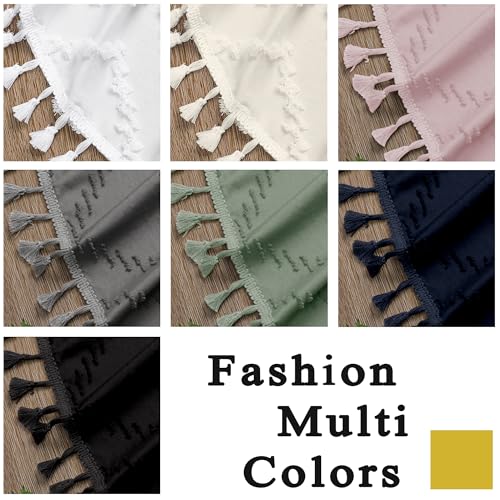 Extra Long Sage Green Boho Shower Curtain, Chic Tufted Chevron Striped Textured Cloth Fabric Shower Curtains with Tassel for Bathroom, Soft Hotel Style Farmhouse, Machine Washable, 72x96 - color: Sage Green, size: 72"W x 96"L (Pack of 1)