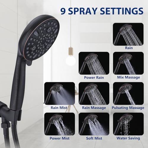 High Pressure 10 Setting Handheld Shower Head, 5" Detachable Showerhead Spray Built-in Power Wash to Clean Tub, Tile & Pets, 79" Extra Long Stainless Steel Hose, Adjustable Bracket - Oil Rubbed Bronze - color: Oil Rubbed Bronze