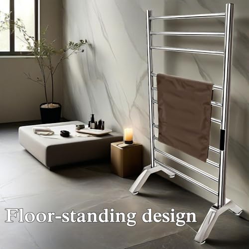 Heated Towel Rack Plug-in,Free Standing & Wall Mounted Dryer Rack Stainless Steel,Radiator 10 Bars Hot Towel Warmer with Built-in Timer,Silver - color: Silver
