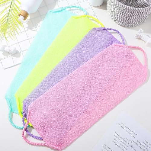 SOLUSTRE 4pcs Exfoliating Body Scrubber Back Towel Set Stretchable Polyester Bathing Washcloths Gentle on Skin for Shower and Bathroom Use Suitable for Skin Types
