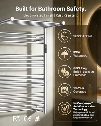 Heated Towel Rack Foldable Smart Dual-Zone APP No-Drill Chrome CA3 - color: Chrome, size: Ultra-21Bar H43.31 x W21.65