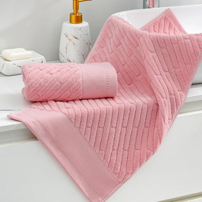sense gnosis Pink Hand Towels Diagonal Bar Pattern 13" X 29", 2PC | 100% Terry Cotton Towel Super Soft Highly Absorbent Face Towel for Bathroom - color: Pink