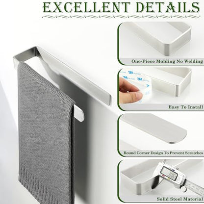 Alise Hand Towel Holder Self Adhesive Towel Bar for Bathroom,Brushed | Towel Hanger for Bathroom,SUS304 Stainless Steel Towel Rack for Kitchen Under Sink Cabinet Wash Basin Side,No Drilling - color: Brushed