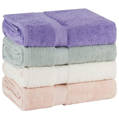 BolBom Towels 4 Pack Medium Bath Towel Set, 27“X54” Inches, 500 GSM 100% Ring Spun Cotton, Lightweight and Highly Absorbent Quick Drying Premium Towels for Hotel, Spa,Bath and Bathroom - color: Ivory, Peach, Purple, Sage