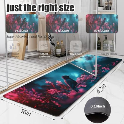 Bathroom Runner Mat Rugs Long,Bird on a background of jasmine flowers design Diatomite Stone Bath Mat Large Absorbent Diatomaceous Earth Mat Non Slip Fast Dry Shower Mat Bathroom Rugs 16x42in - color: Design20