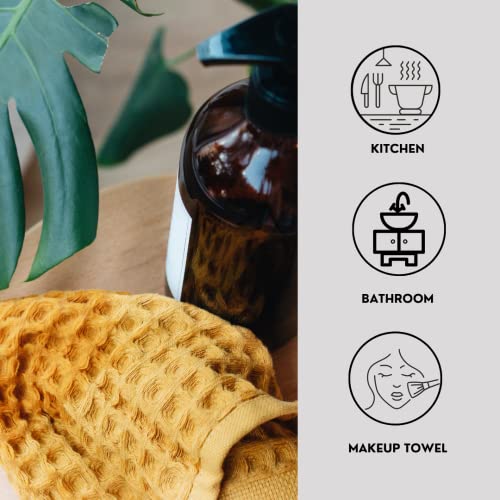 Waffle Washcloths Set, 100% Turkish Cotton (Mustard) - color: Mustard, size: Washcloths Set (4 Pieces)
