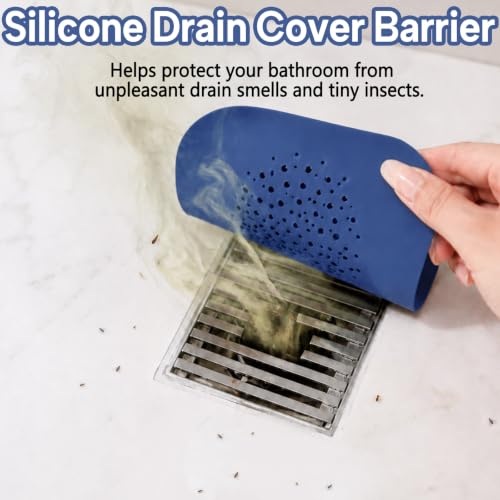 2-Pack Square Shower Drain Hair Catcher for Bathtub and Shower | Khaki thick silicone, cartoon animal design, reusable hair stopper for floor drains, kitchen laundry room utility use - color: Blue