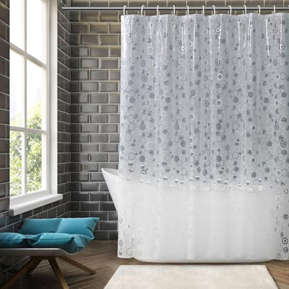 AooHome Plastic 60 inch Short Shower Curtain Liner - EVA 3D Circle Pattern Design Bathroom Shower Curtain with Hooks, 5 Bottom Magnets, 10G Heavy Duty, Water Repellent, Semi Transparent, 72x60 Inch - size: 72"W x 60"L (Pack of 1)