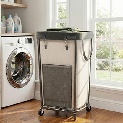 Laundry Basket with Wheels Rolling Laundry Basket, Removable Laundry Bag Design for Daily Use in Bathrooms and Laundry Rooms (White, 160L) - color: New White