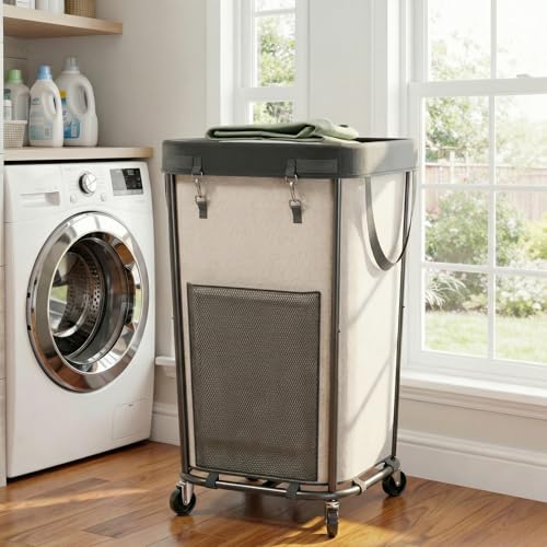 Laundry Basket with Wheels Rolling Laundry Basket, Removable Laundry Bag Design for Daily Use in Bathrooms and Laundry Rooms (White, 160L) - color: New White