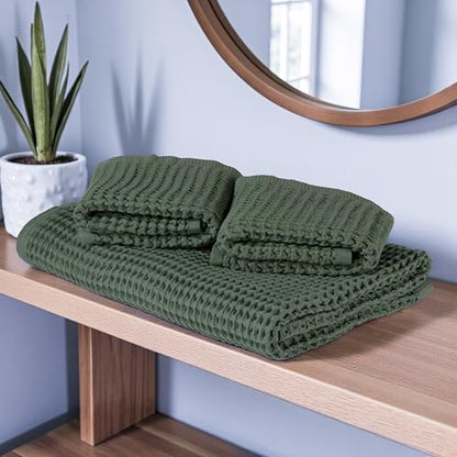 DEMMEX Organic Cotton Waffle Weave Turkish Bath Towel - Ultra Soft Lightweight Quick Dry, Oeko-Tex Certified, 100% Turkish Cotton (Sage Green, Large (60x30)) - color: Sage Green