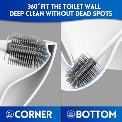 Y-in Hand 2 Pack Silicone Toilet Brush, Soft Toilet Bowl Brush Set for Deep Cleaning. Bathroom RV Accessories with Long Handle, Wall mountable. - White - color: White Silicon-2 Pack