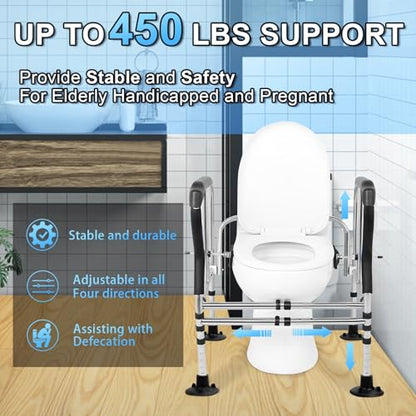 Toilet Safety Rail for Seniors, Height Width Adjustable Toilet Safety Frames with Anti-Slip Handles and Suction Cups for Elderly & Disabled, Toilet Seat Riser for Bathroom Safety, 450 lbs Capacity Bl