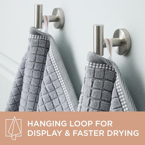 Town & Country Everyday 4-Piece Textured Windowpane Hand Towel Set, 20x30-Inch, 100% Cotton, Plush & Absorbent 550GSM, Grey - color: Grey