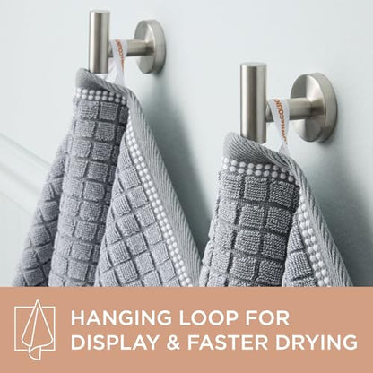 Town & Country Everyday 4-Piece Textured Windowpane Hand Towel Set, 20x30-Inch, 100% Cotton, Plush & Absorbent 550GSM, Grey - color: Grey