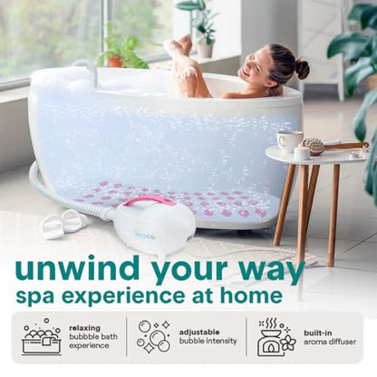 SereneLife Bubble Bath Mat - Portable Spa Bubble Bath Massager with Waterproof Bath Light & Pillow, Adjustable Bubble Intensity, Easy Button Control, Remote Control (Pink) - color: Pink